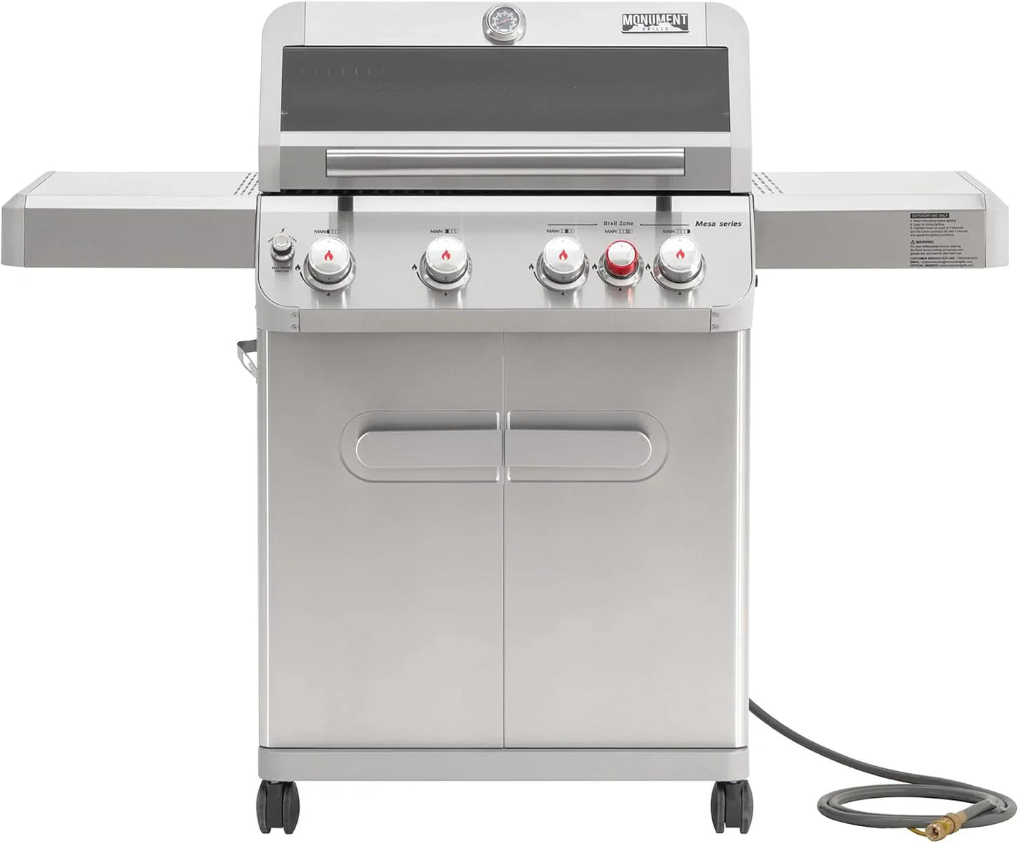 Monument Grills 4 Plus 1 Burner Natural Gas Grill With Natural Gas Hose, 50,000 BTU Stainless