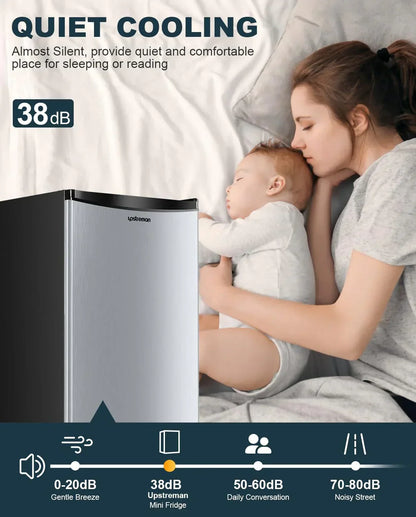 Upstreman 3.2 Cu. Ft. Mini Fridge Freezer Single Door Fridge Dorm Fridge Adjustable Thermostat