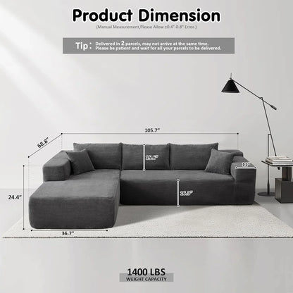 Ovios 104 In. Cloud Sectional Couch With L-Shape Chaise, Modern Modular Sofa With Deep Seat, Upholstered Couches For Living Room Bedroom
