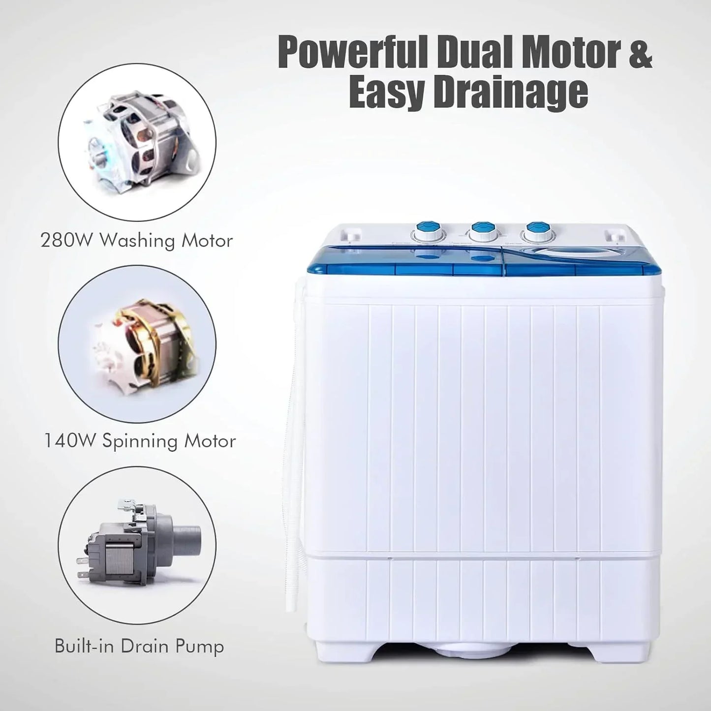 Costway Double Tub 26 Lb Capacity Laundry 18 Lb 8 Lb Spin Combo Drain Pump Washing Machine