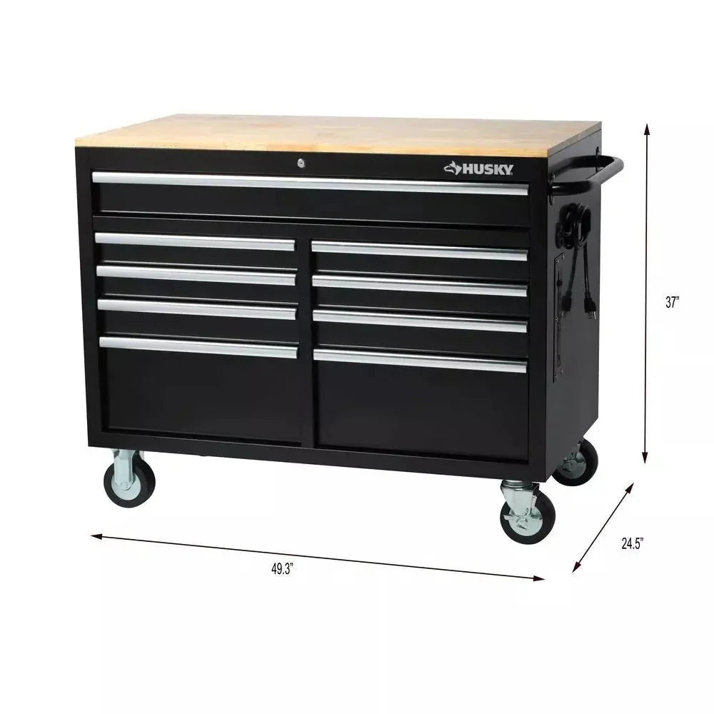 46 In. W x 24 In. D 9-Drawer Gloss Black Deep Tool Chest Mobile Workbench