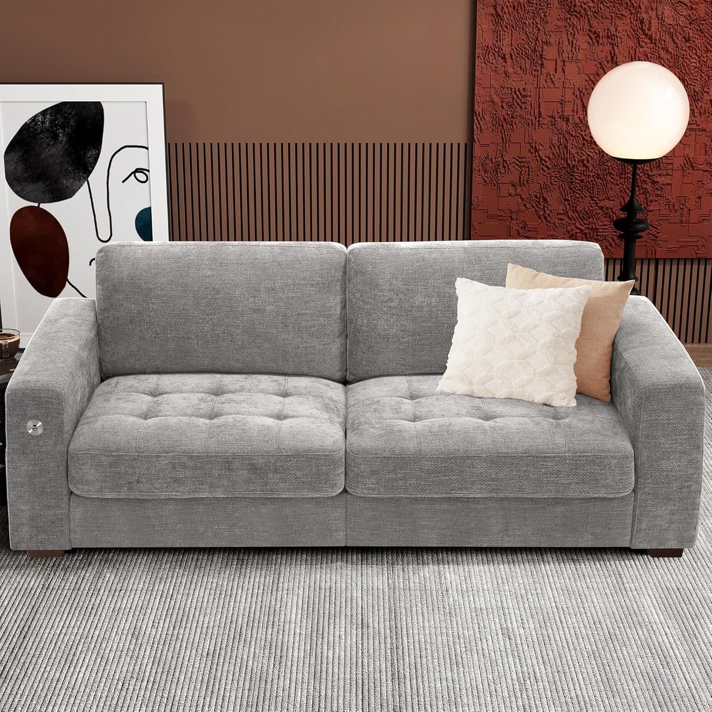 111.4 In. L-Shaped Modern Sofa Modular Cloud Sofa Ottoman 4-Seater Chenille Deep Seat Sofa