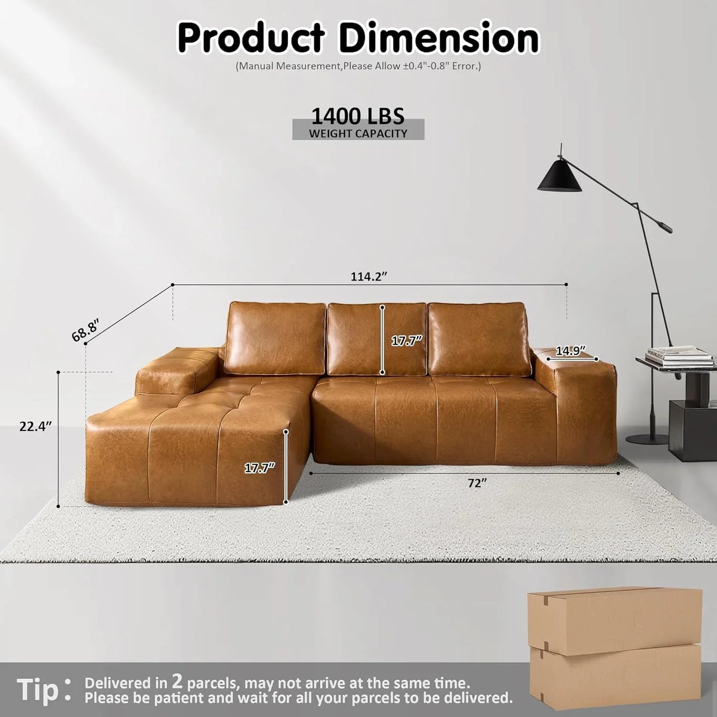 Ovios 104 In. Cloud Sectional Couch With L-Shape Chaise, Modern Modular Sofa With Deep Seat, Upholstered Couches For Living Room Bedroom