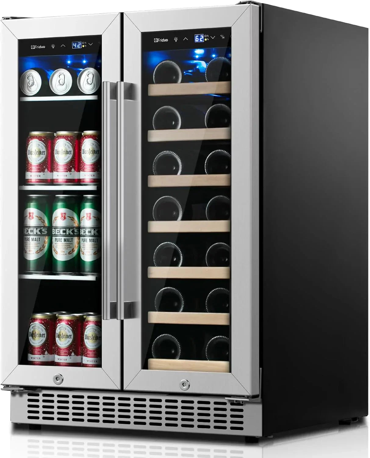 24 In. Dual Zone Beverage Refrigerator 30 Bottles 82 Cans Wine Fridge Built-In Or Freestanding
