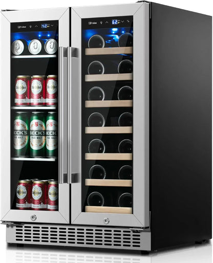 24 In. Dual Zone Beverage Refrigerator 30 Bottles 82 Cans Wine Fridge Built-In Or Freestanding