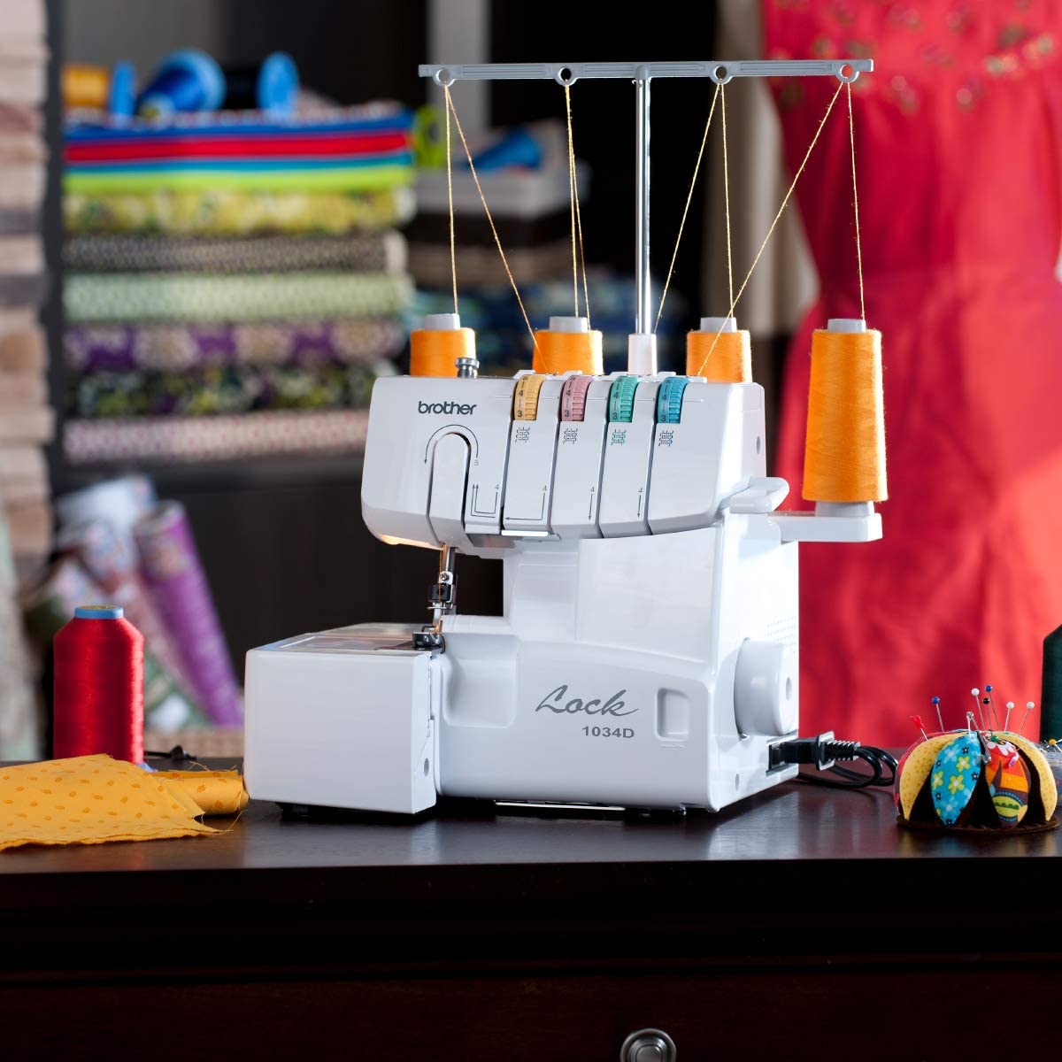 1034D Serger Heavy-Duty Metal Frame Overlock Machine 1300 Stitches Per Minute Removeable Trim Trap 3 Included Accessory Feet