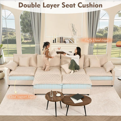 108 In. U Shape Sofa Sectional Sofa Comfortable Cloud Sofa With Removable Footstool
