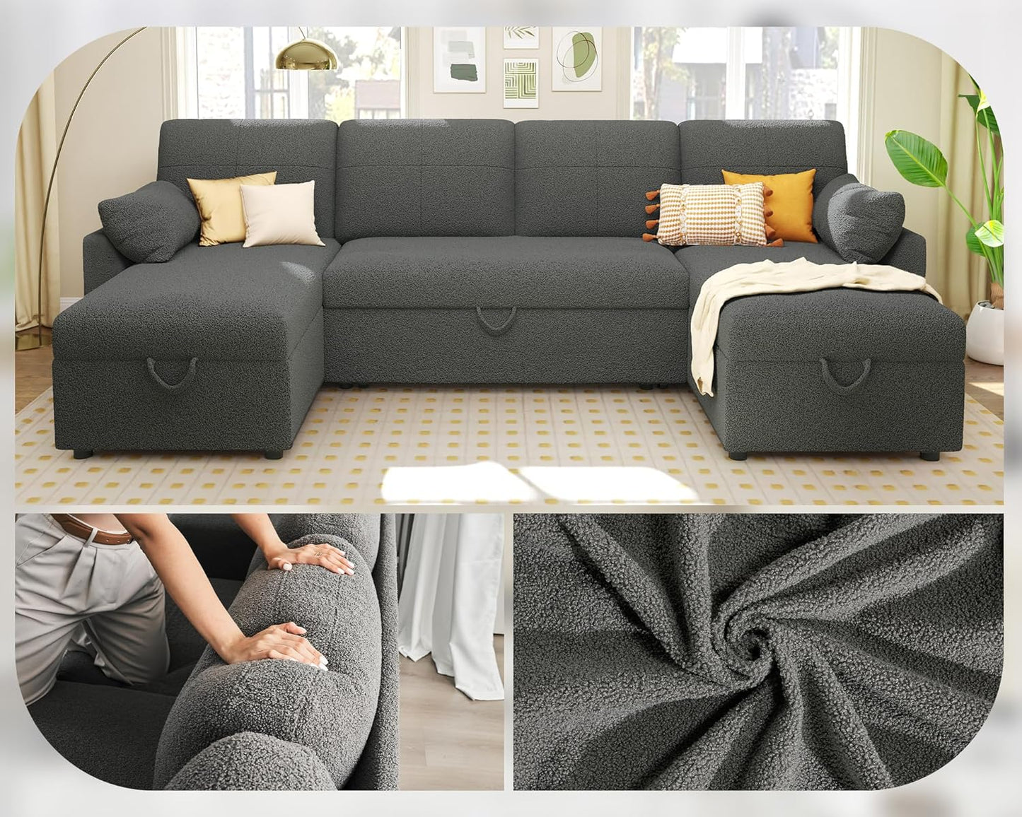 VanAcc Sofa Bed, Sleeper Sofa With Storage Chaise 2-in-1 Pull Out Couch Living Room