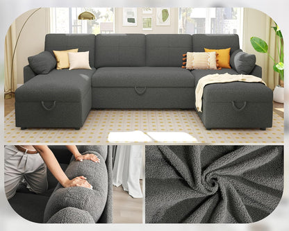 VanAcc Sofa Bed, Sleeper Sofa With Storage Chaise 2-in-1 Pull Out Couch Living Room