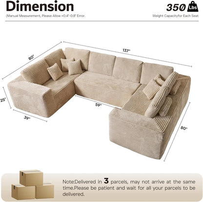 Ovios 104 In. Cloud Sectional Couch With L-Shape Chaise, Modern Modular Sofa With Deep Seat, Upholstered Couches For Living Room Bedroom
