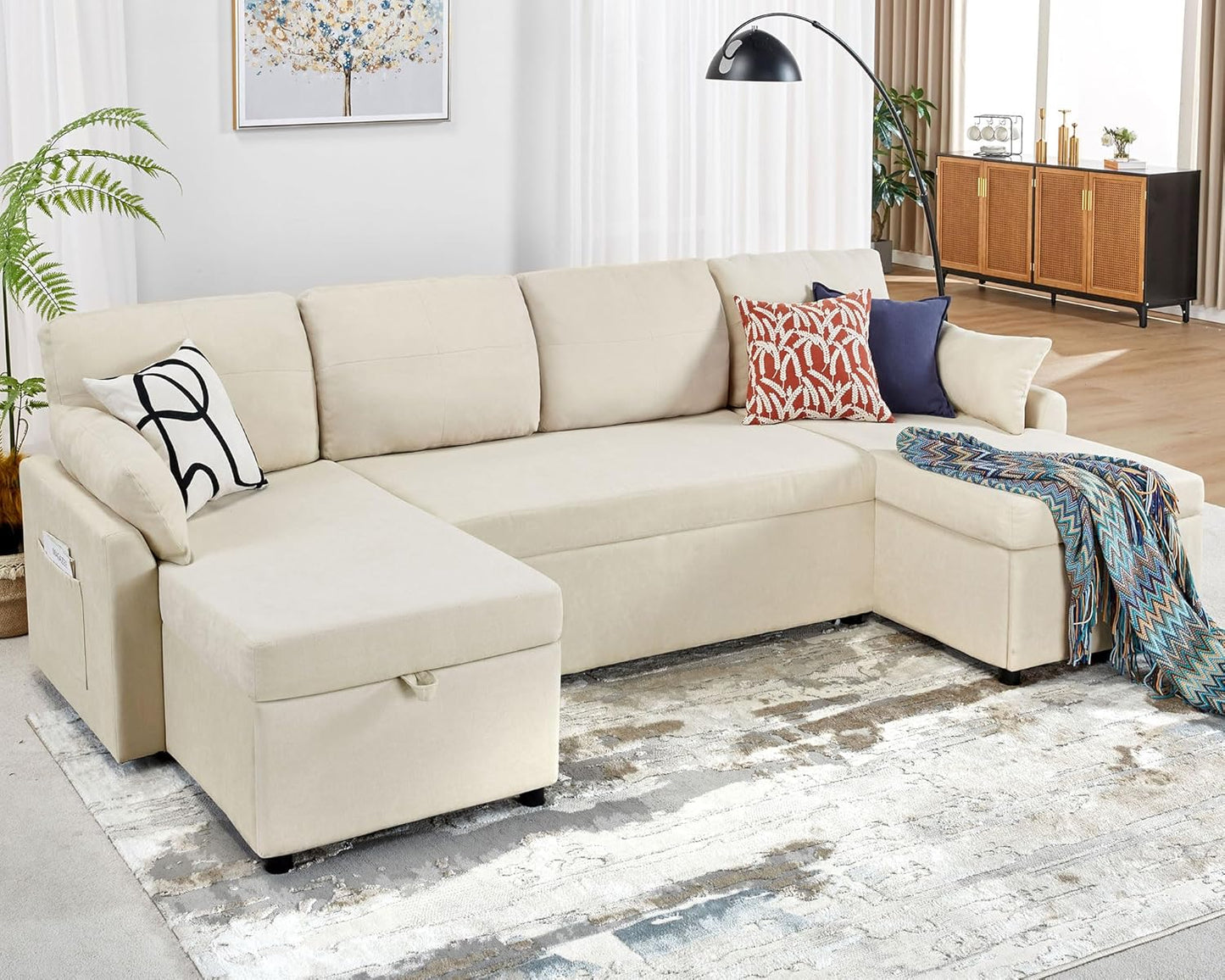 VanAcc Sofa Bed, Sleeper Sofa With Storage Chaise 2-in-1 Pull Out Couch Living Room