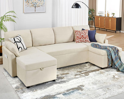 VanAcc Sofa Bed, Sleeper Sofa With Storage Chaise 2-in-1 Pull Out Couch Living Room