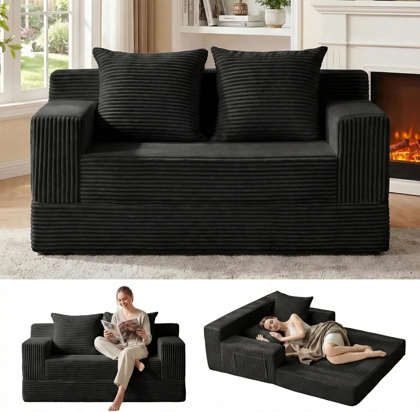 Loveseat Boneless Convertible Sofa Bed, Folding Floor Futon Sleeper Sofa Couch Bed- Boneless Foldable Couch