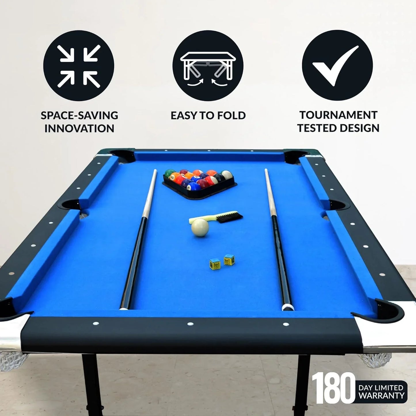 6 Ft. Portable Pool Table, Adults Folding Billiards Tables For Game Room With Easy Foldable Storage, Includes Full Set Of Billiard Balls, Cues