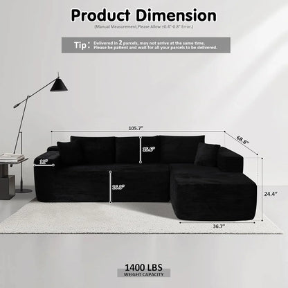 Ovios 104 In. Cloud Sectional Couch With L-Shape Chaise, Modern Modular Sofa With Deep Seat, Upholstered Couches For Living Room Bedroom