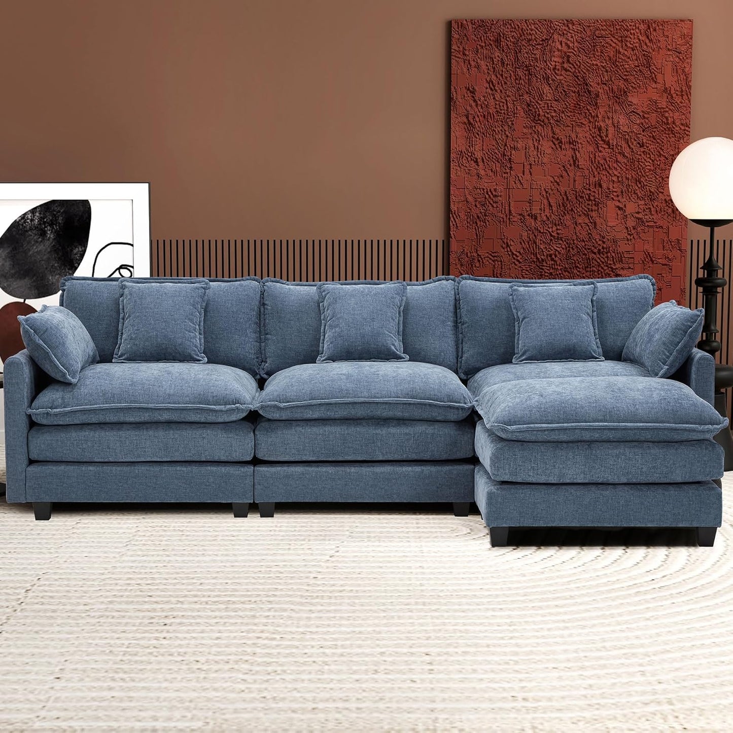 Ihanherry 146 In. U-Shaped Modern Sofa Modular Sectional Cloud Couch With 2 Ottoman