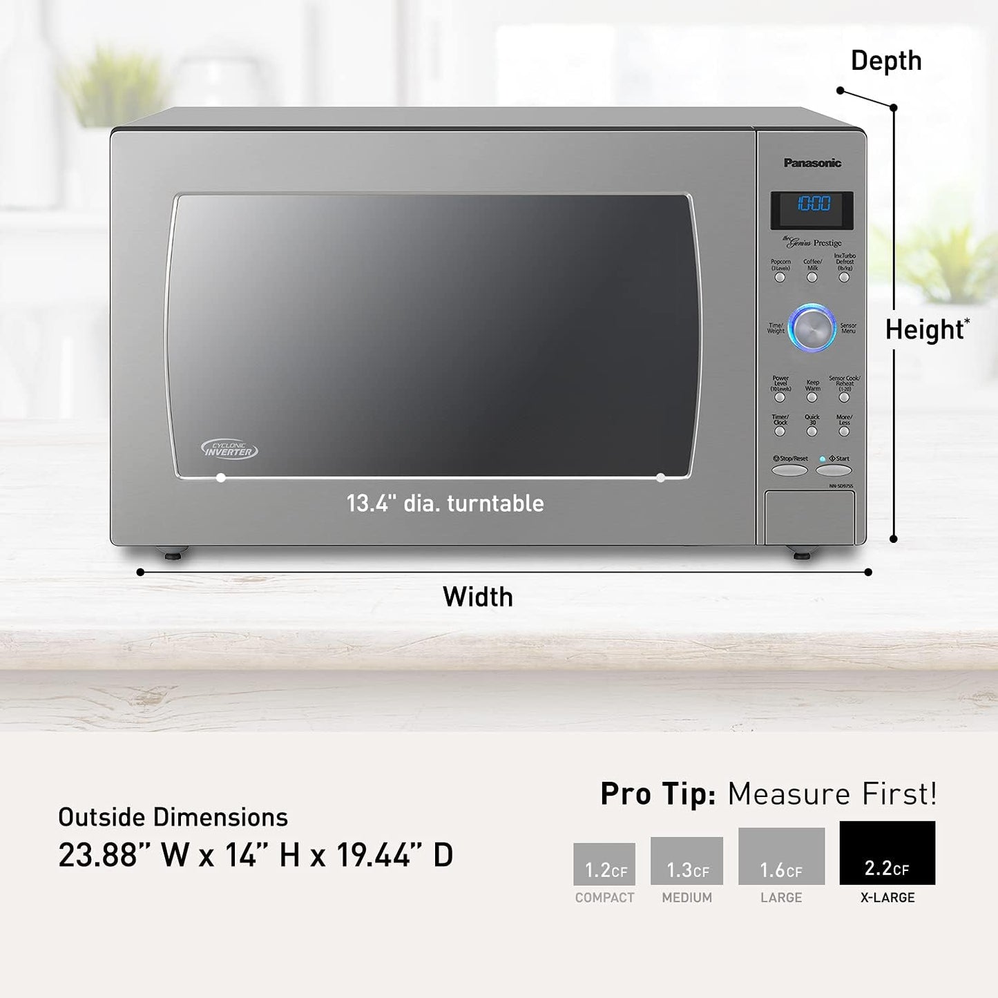 Panasonic NN-SN966S 2.2 Cu. Ft. 1250W Stainless Steel Microwave Oven With Inverter And Genius Sensor, Countertop/Built-In