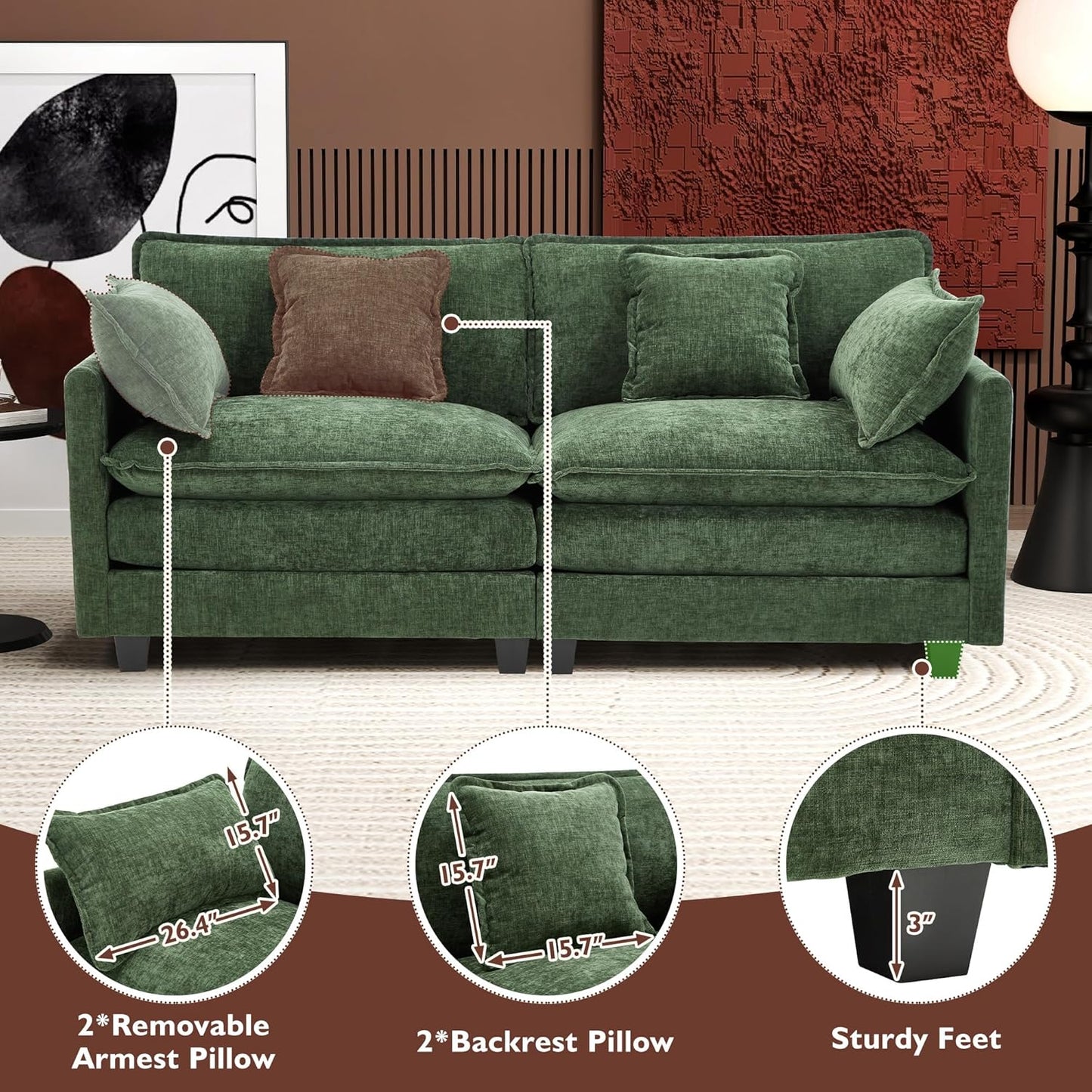 Ihanherry 146 In. U-Shaped Modern Sofa Modular Sectional Cloud Couch With 2 Ottoman