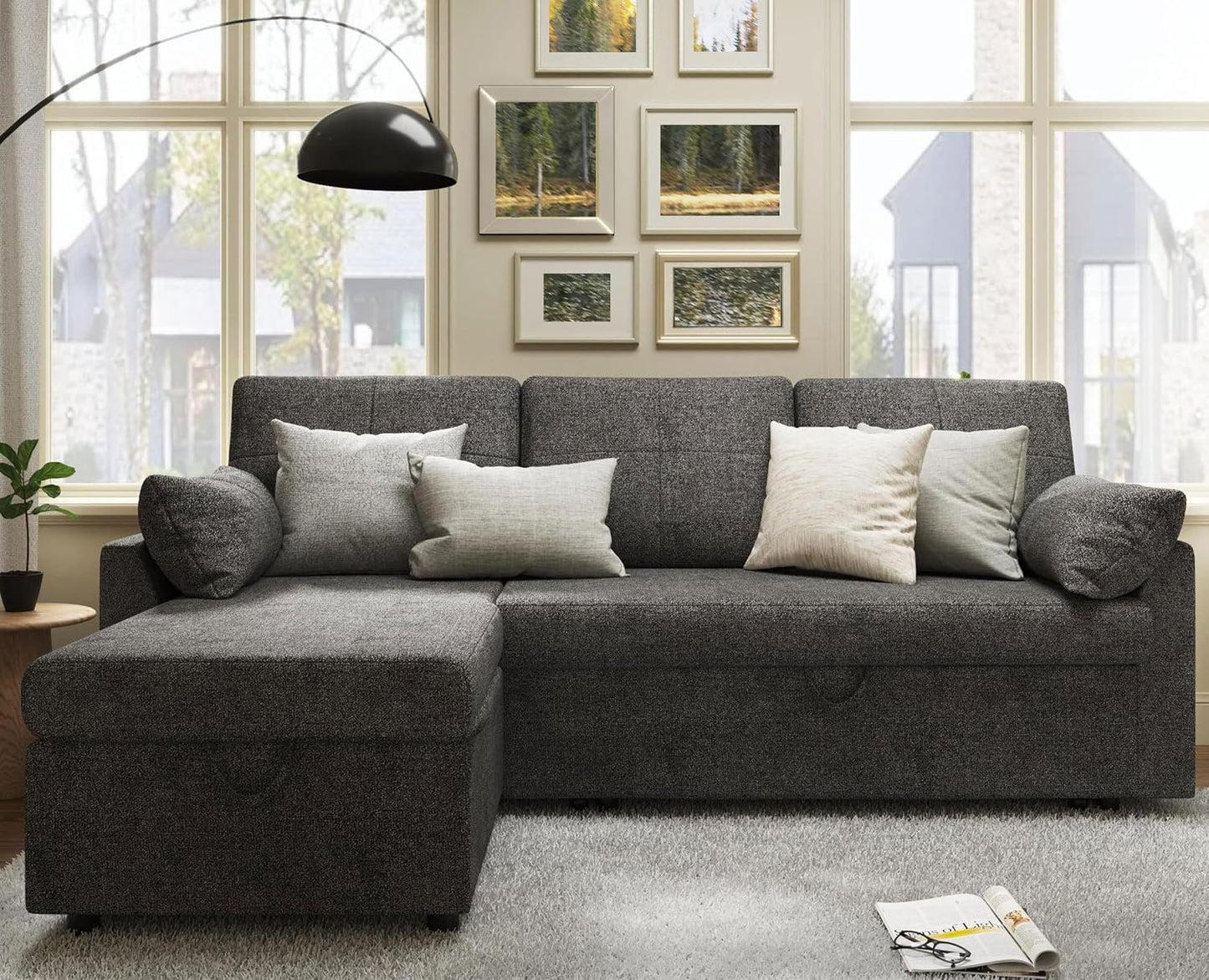 VanAcc Sofa Bed, Sleeper Sofa With Storage Chaise 2-in-1 Pull Out Couch Living Room