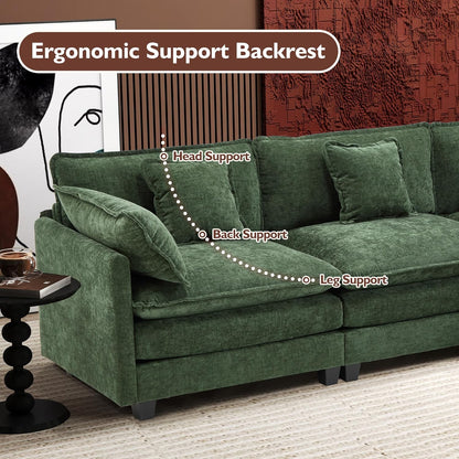 111.4 In. L-Shaped Modern Sofa Modular Cloud Sofa Ottoman 4-Seater Chenille Deep Seat Sofa