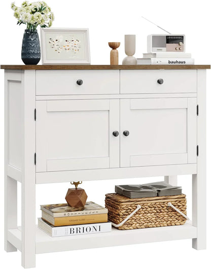 Hostack Farmhouse Console Table With 2-Door Cabinet And 2 Drawers, Coffee Bar, Entryway Table With Storage Shelf
