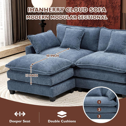 111.4 In. L-Shaped Modern Sofa Modular Cloud Sofa Ottoman 4-Seater Chenille Deep Seat Sofa