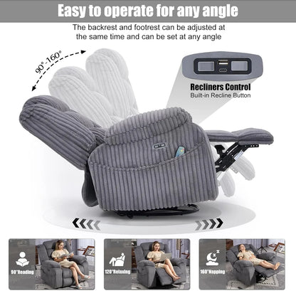 Electric Rotary Rocker Lounge Chair For Adults With Massage And Calories, USB And C Charging Ports