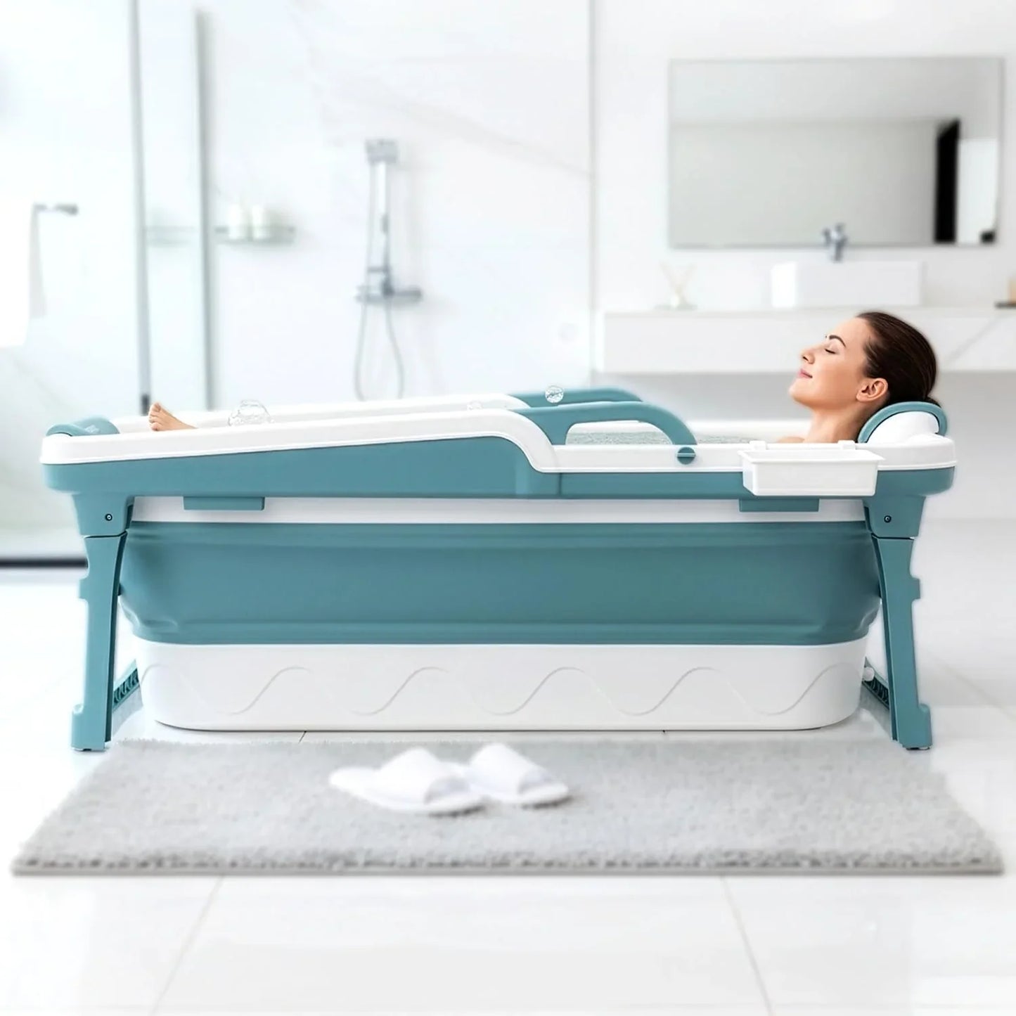 Serenelife 59 In. Portable Bathtub For Adults Large Foldable Ice Bath Tub Hot Spa Soaking Tub