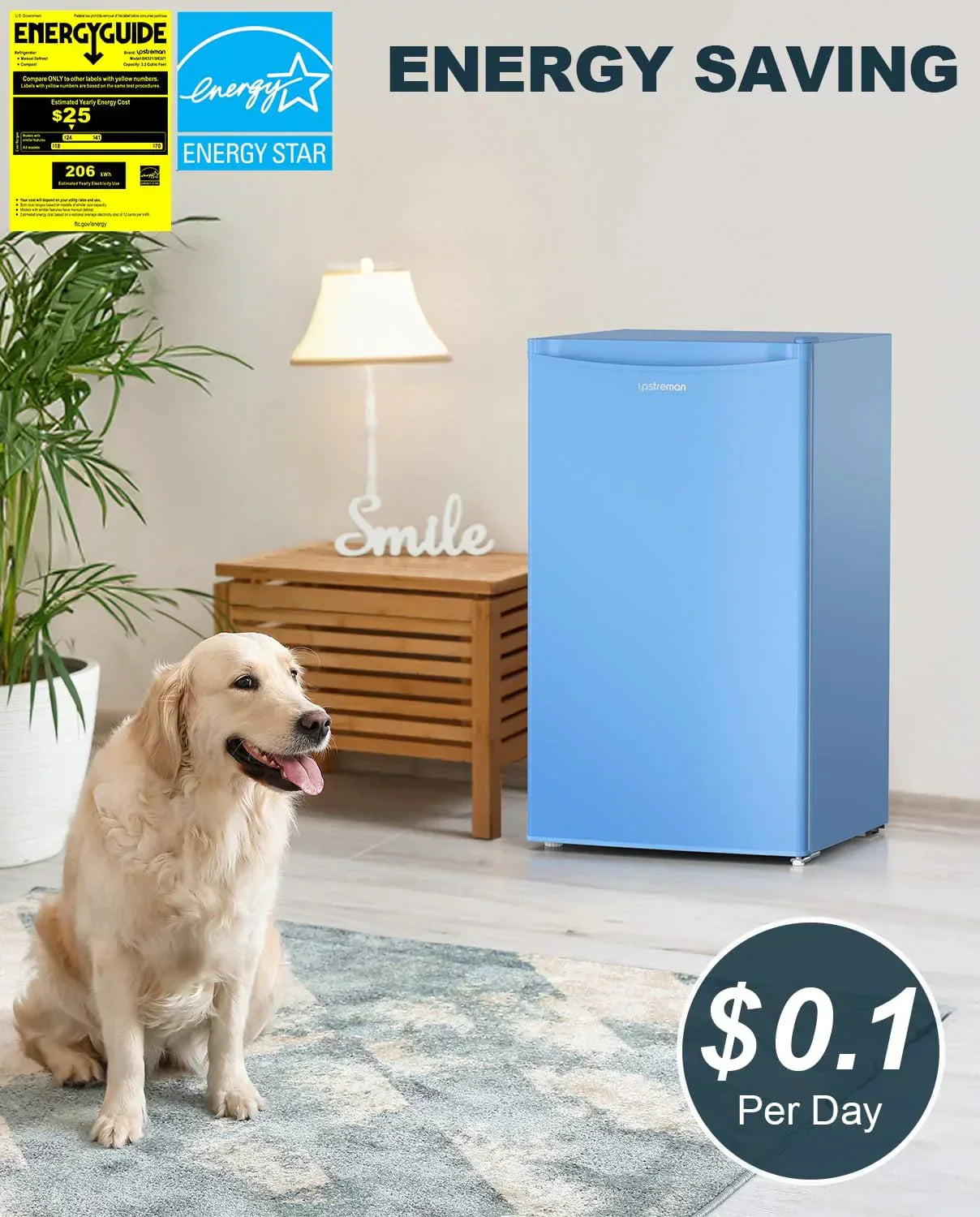 Upstreman 3.2 Cu. Ft. Mini Fridge Freezer Single Door Fridge Dorm Fridge Adjustable Thermostat