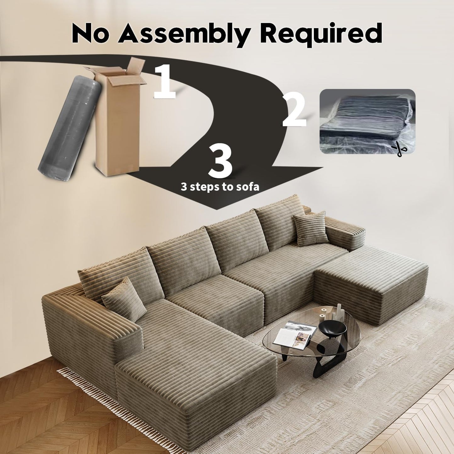 107.5 In. Cloud Modular Sectional Sofa Couch With L-Shape Chaise, Modern Minimalist Upholstered Couches For Living Room Bedroom