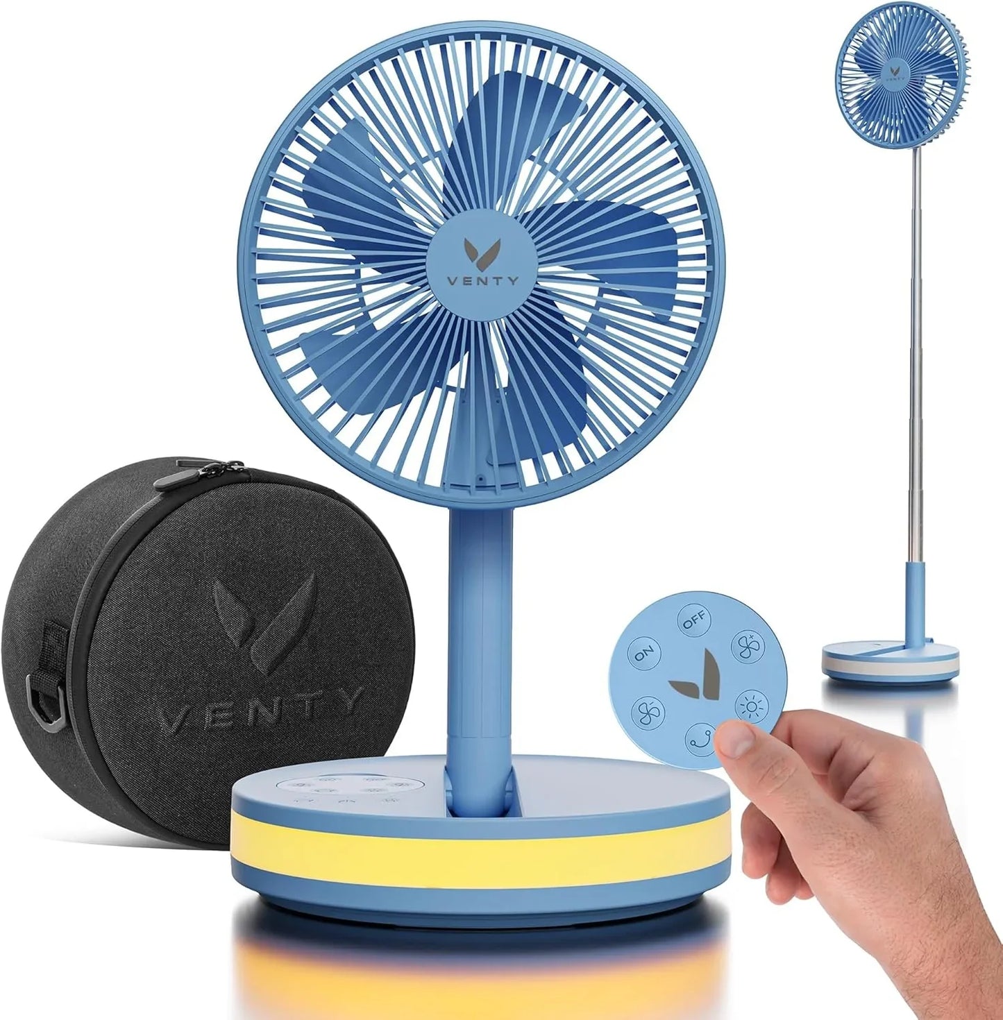 Venty Portable Fan- Wireless Battery Operated Fan- 4 Speeds- LED Lighting- Carry Case And Remote Control- Cruise Travel- Outdoor Travel RV Power