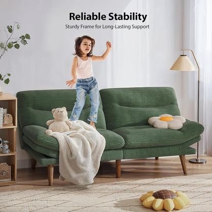 Pipishell Convertible Futon Sofa Bed, 66 In. Corduroy Futon Couch With Adjustable Backrest And Armrests, Recliner Sleeper Sofa For Small Spaces