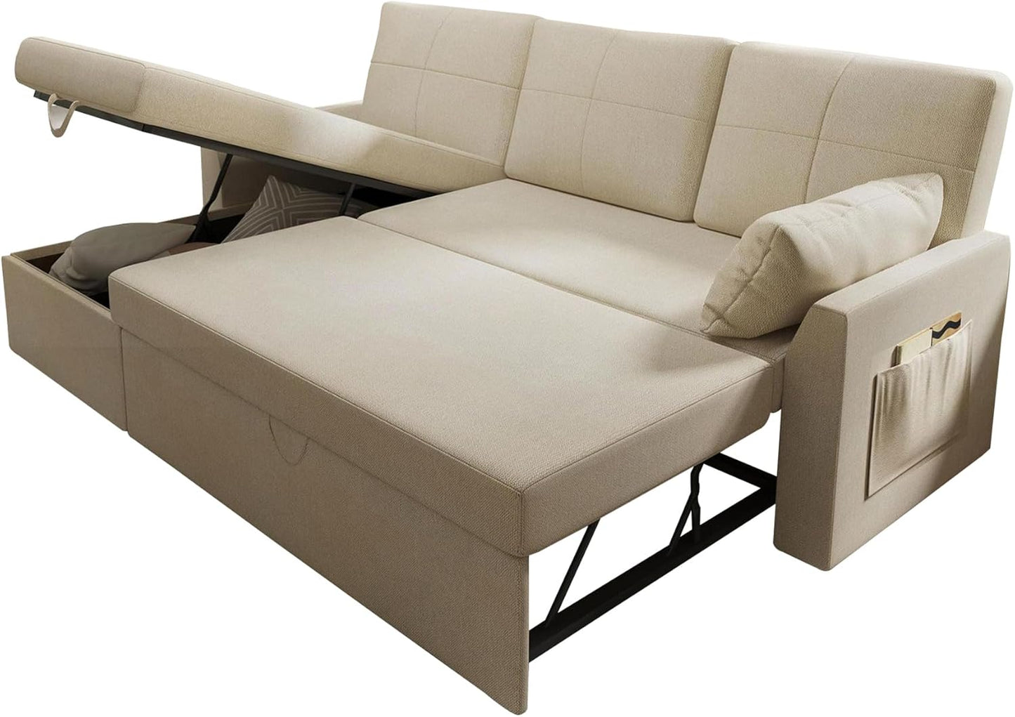VanAcc Sofa Bed, Sleeper Sofa With Storage Chaise 2-in-1 Pull Out Couch Living Room