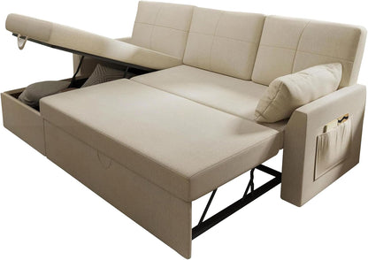 VanAcc Sofa Bed, Sleeper Sofa With Storage Chaise 2-in-1 Pull Out Couch Living Room