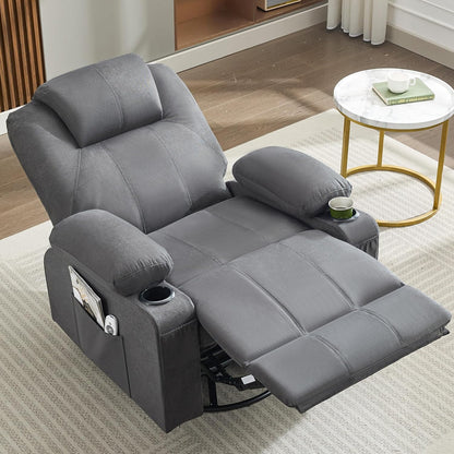 Oversized Swivel Rocker Recliner Chair With Heat And Massage, 360 Degree Swivel Rocking Single Sofa With Cup Holders And USB Port
