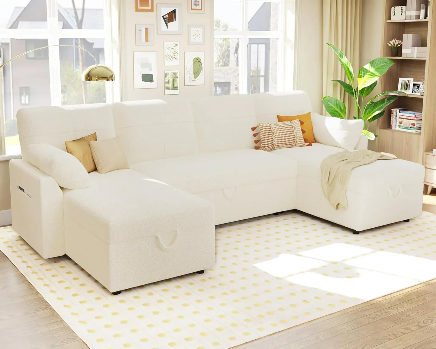 VanAcc Sofa Bed, Sleeper Sofa With Storage Chaise 2-in-1 Pull Out Couch Living Room