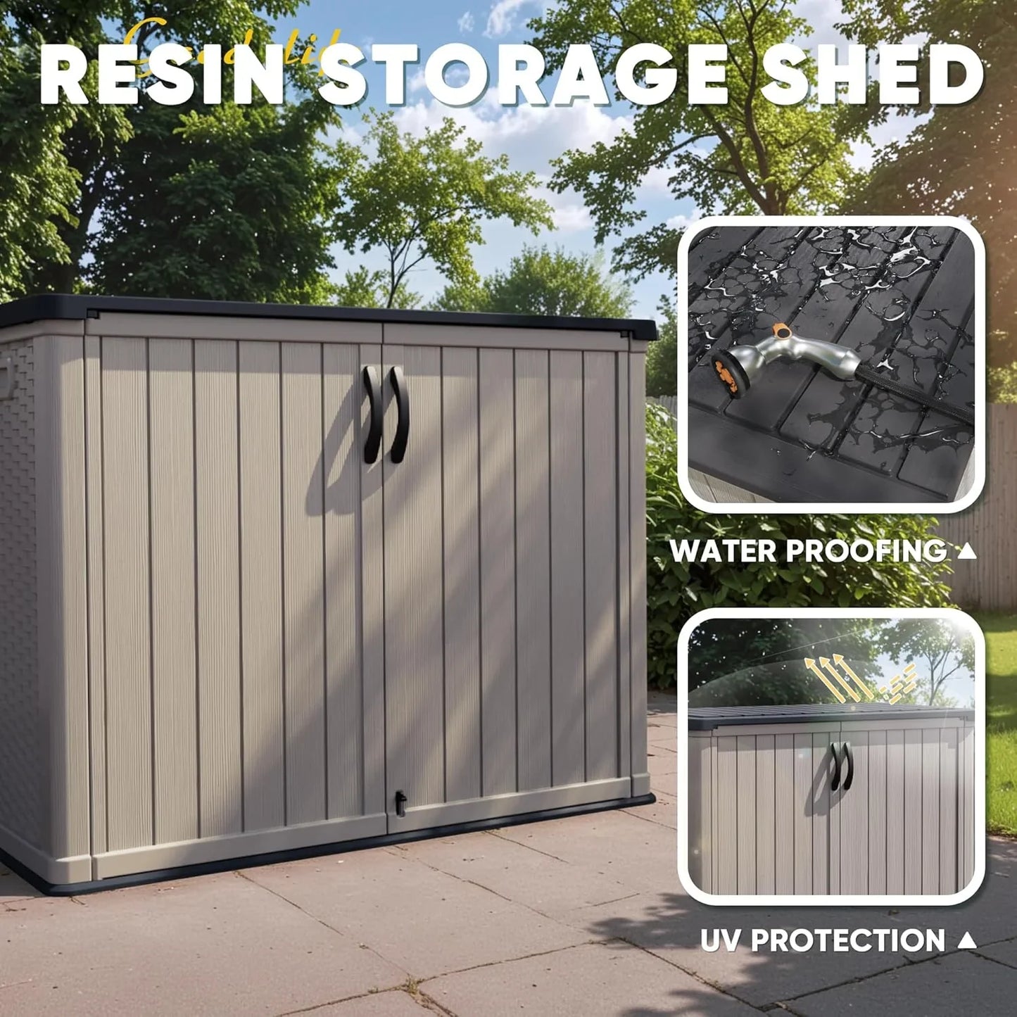 Devoko Outdoor Storage Cabinet 26 Cu. Ft. With Lockable Doors, Horizontal Storage Shed Waterproof Patio Tools Storage Box For Sofa Cushions