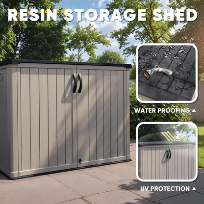 Devoko Outdoor Storage Cabinet 26 Cu. Ft. With Lockable Doors, Horizontal Storage Shed Waterproof Patio Tools Storage Box For Sofa Cushions