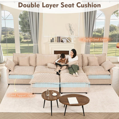 108 In. U Shape Sofa Sectional Sofa Comfortable Cloud Sofa With Removable Footstool