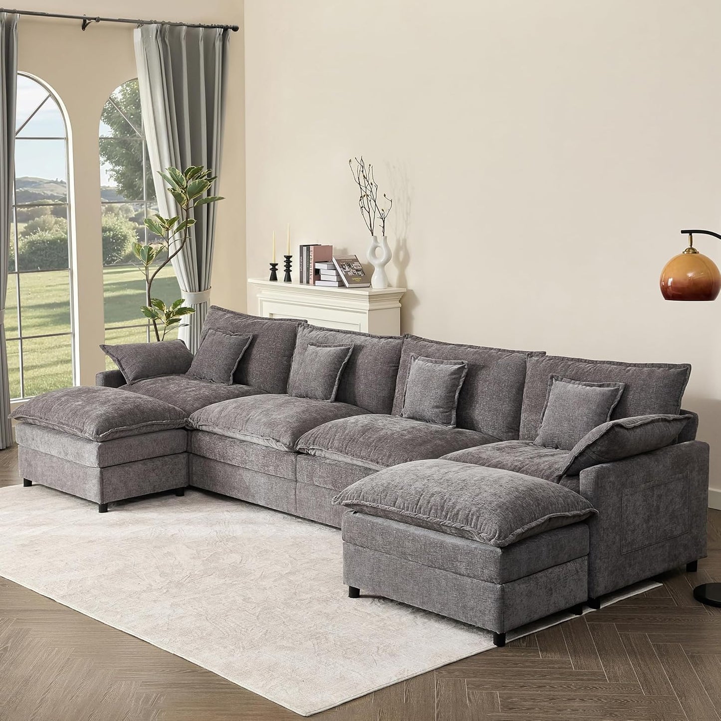 108 In. U Shape Sofa Sectional Sofa Comfortable Cloud Sofa With Removable Footstool