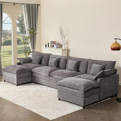 108 In. U Shape Sofa Sectional Sofa Comfortable Cloud Sofa With Removable Footstool