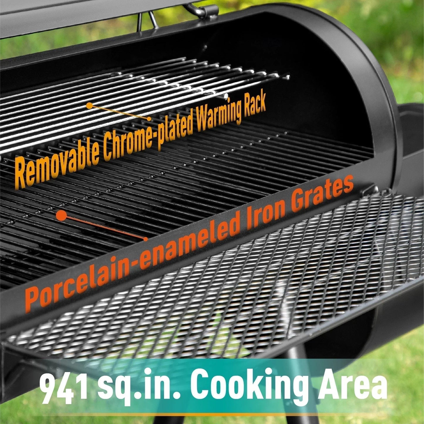 941 Sq. In. Overlarge Bbq Charcoal Grill With Offset Smoker, Black
