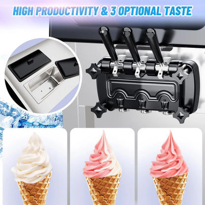 2200W Commercial Ice Cream Machine, 3 Flavor Soft Serve Ice Cream Machine, 5.3-7.4 Gal/Hr, With LCD Touch Screen, Automatic Cleaning