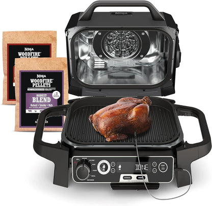 7-in-1 Grill And Smoker With Thermometer, Air Fryer, Bbq, Bake, Roast, Broil- Portable Electric Outdoor Grill, Grey