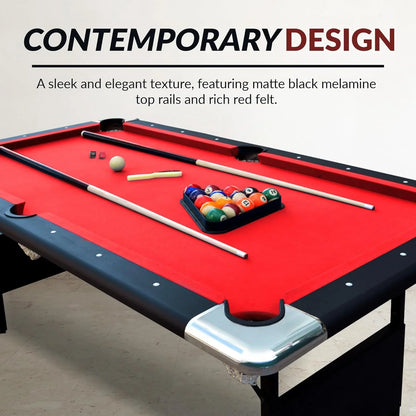 6 Ft. Portable Pool Table, Adults Folding Billiards Tables For Game Room With Easy Foldable Storage, Includes Full Set Of Billiard Balls, Cues
