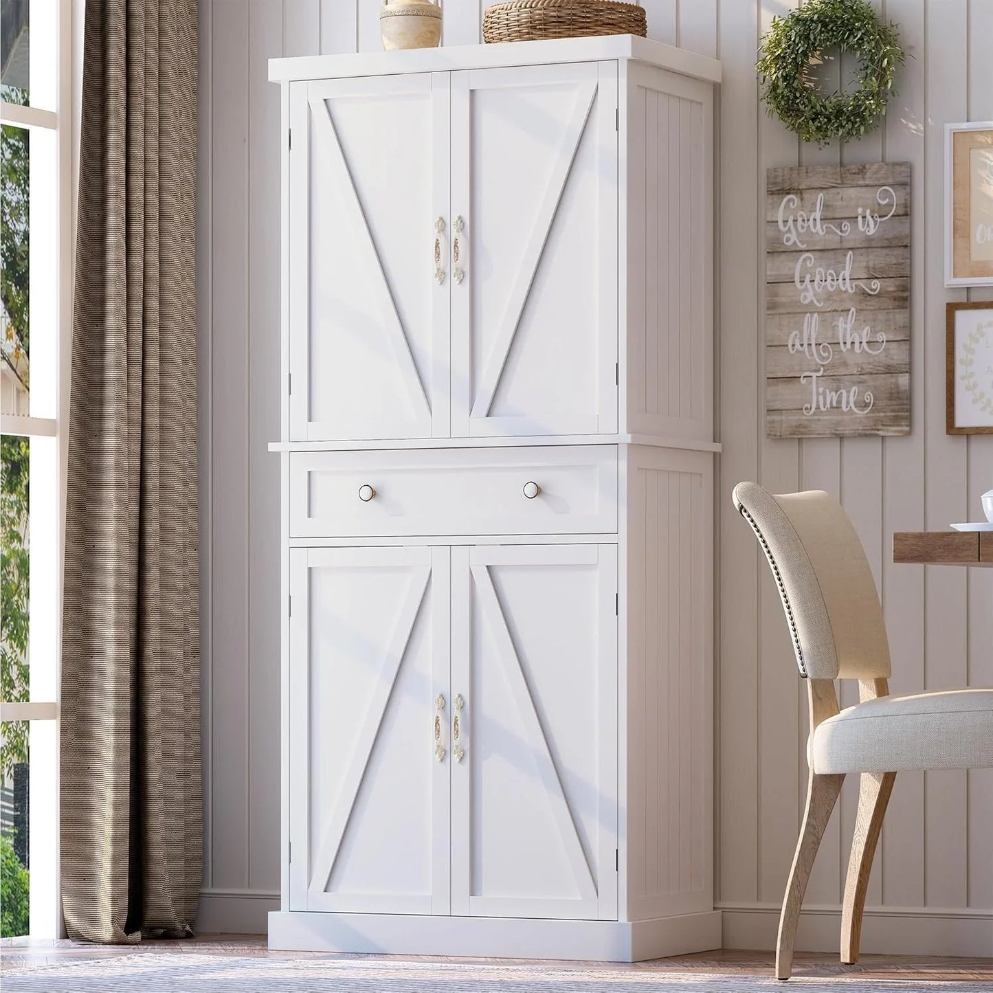 47 Pantry Cabinet, Kitchen Pantry Storage Cabinet With Doors And Adjustable Shelves