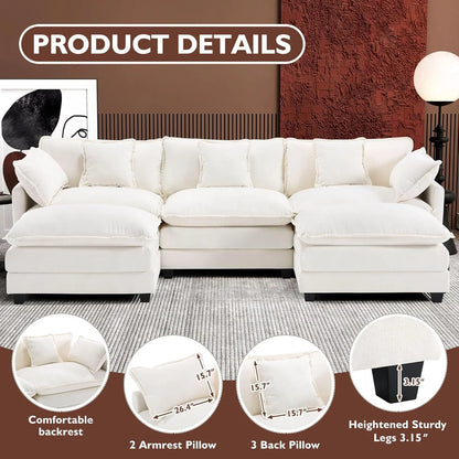 Ihanherry 146 In. U-Shaped Modern Sofa Modular Sectional Cloud Couch With 2 Ottoman