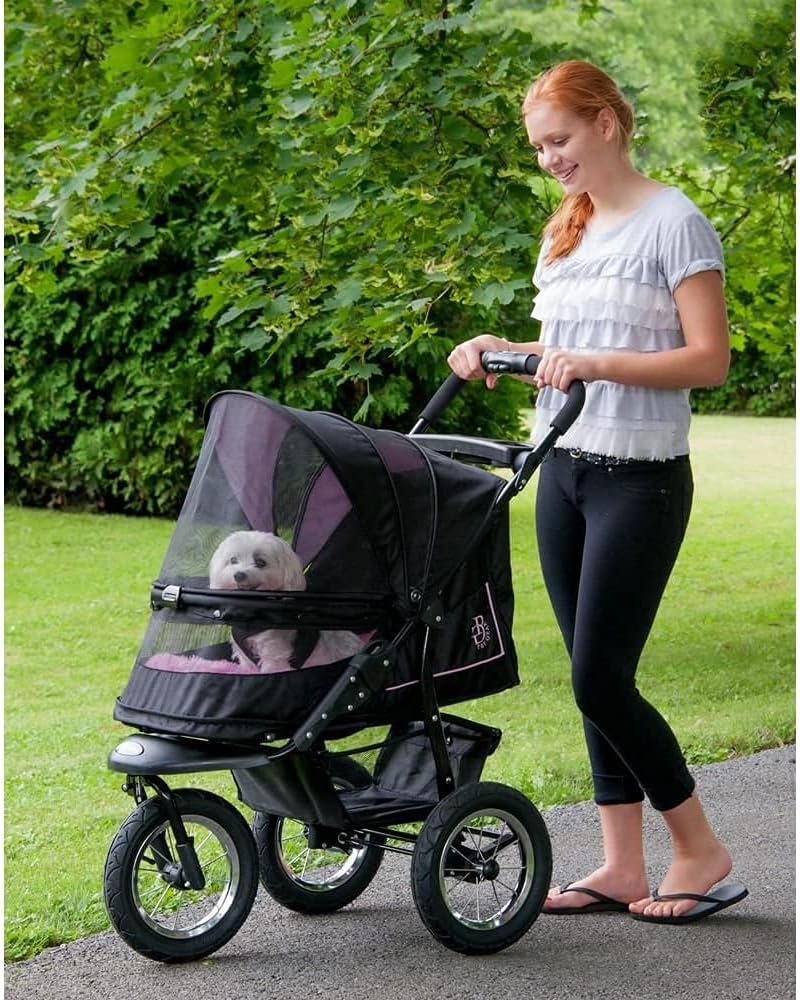 No-Zip Nv Pet Stroller For Cats/Dogs Zipperless Entry Easy One-Hand Fold Gel-Filled Tires Plush Pad Plus Weather Cover Included 3 Colors