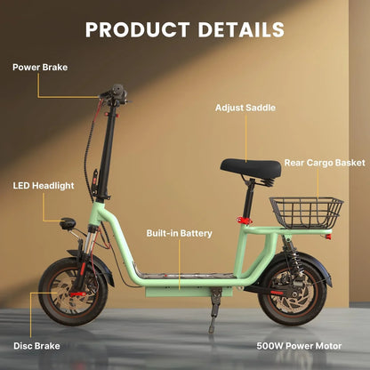 iScooter Electric Scooter With Seat, 37/21 Mile Range, 28/19/15.6 Mph Top Speed, Dual Suspension Scooter With Basket