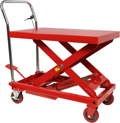 660lbs Hydraulic Lift Table Cart, 31 In. Lift Height, Double Scissor Design With 4 Wheels And Non-Slip Pad For Material Handling
